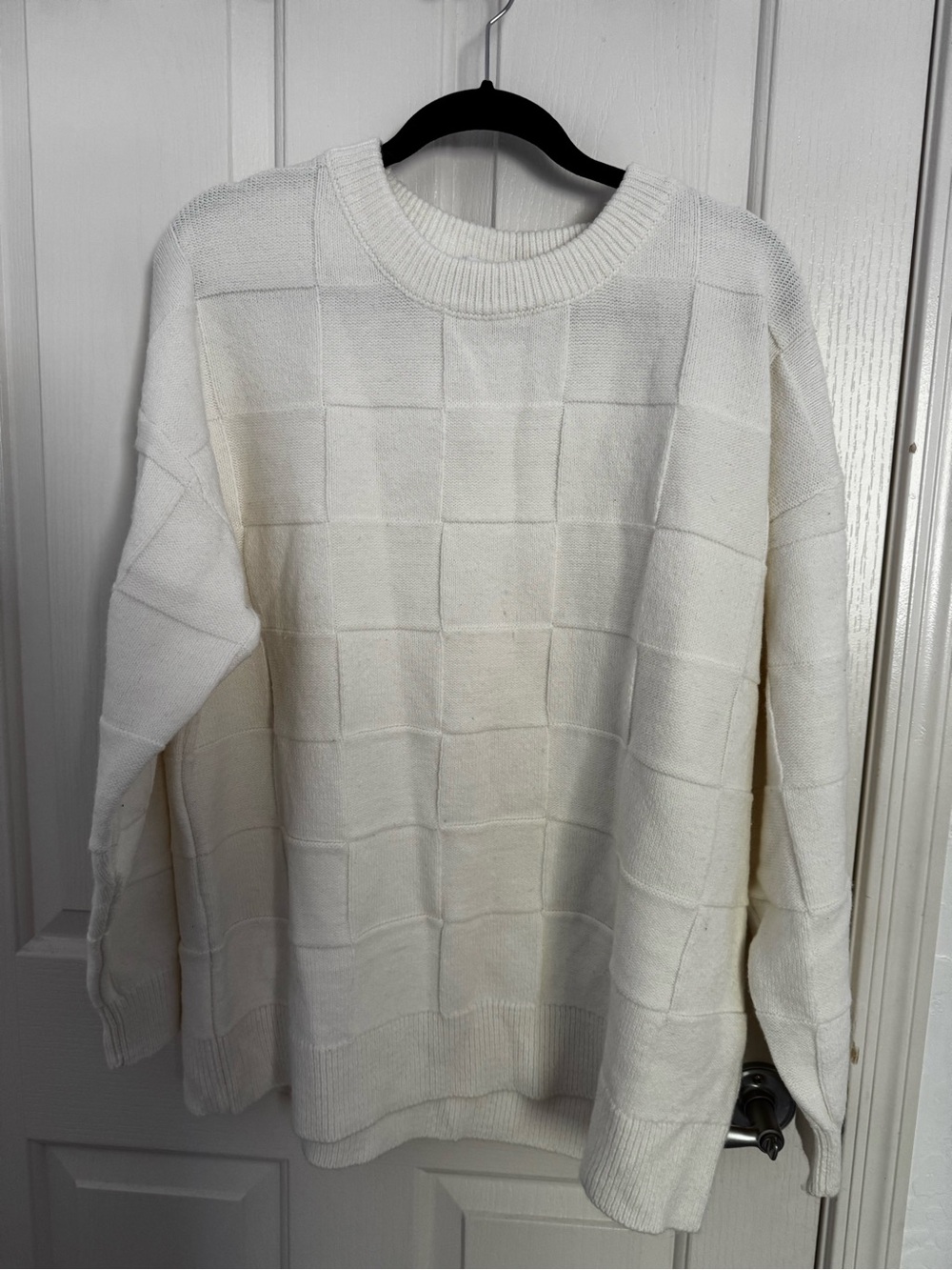 Topshop Cream Checker Knit Sweater